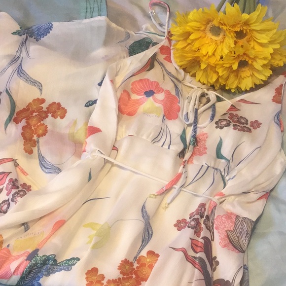 OFF WHITE WATERCOLOR FLORAL WRAP MIDI DRESS - Picture 2 of 8